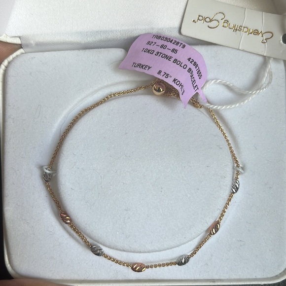 Everlasting Gold 10K Tri-Tone Bead Station Gold Bracelet - Picture 3 of 4